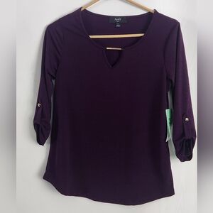 NWT NAIF Women's 3/4 Hitched Sleeved Top in Deep Purple Size PS